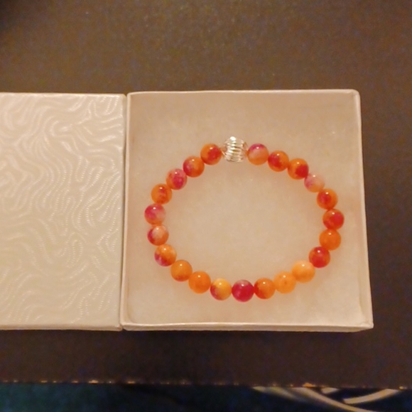 Fuchsia & Coral Jade Stone Bracelet - Picture 8 of 8